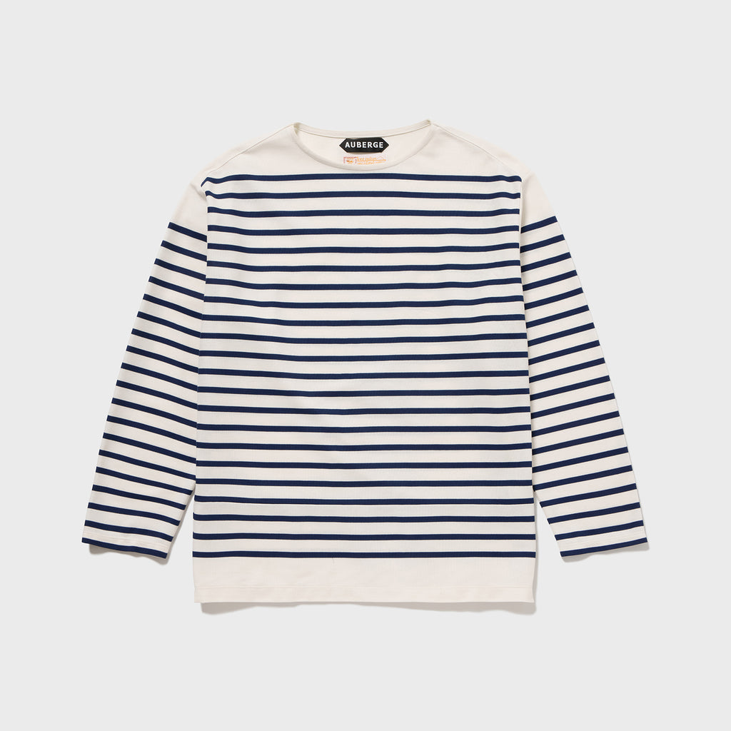 【新品・未使用】AUBERGE PICASSO 白/青 38 海島綿バスクシャツ 新品・未使用】AUBERGE PICASSO 白/青 38 海島綿バスクシャツ